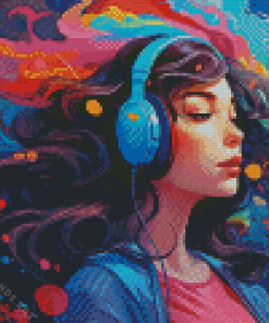 Young Woman Listening To Music Diamond Painting
