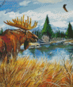 Moose on Water Diamond Painting