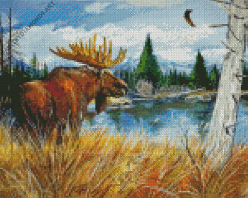 Moose on Water Diamond Painting