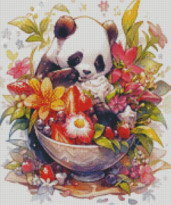Panda With Flowers Diamond Painting