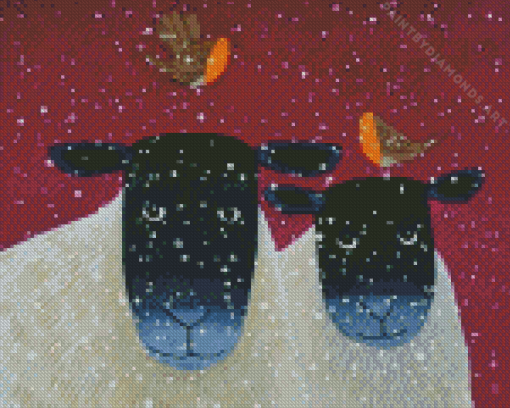 Scottish Black Sheep And Birds Diamond Painting