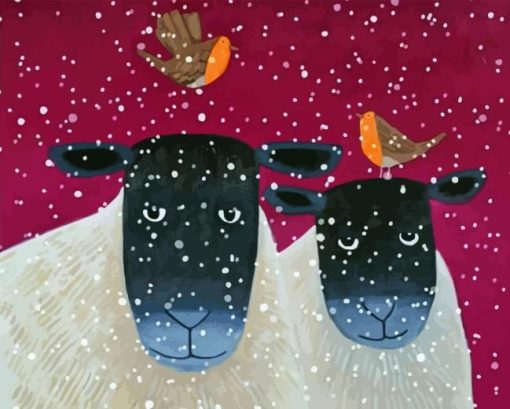 Scottish Black Sheep And Birds Diamond Painting