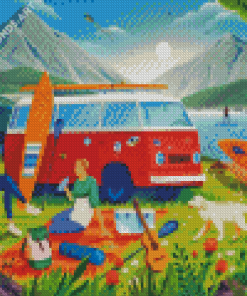 Vanlife Camp by Lake Diamond Painting