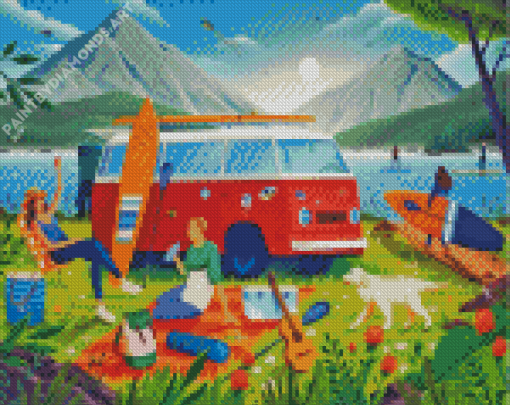 Vanlife Camp by Lake Diamond Painting