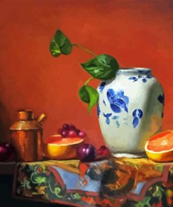 Blue and White Chinese Vase and Fruits Diamond Painting