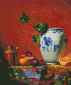 Blue and White Chinese Vase and Fruits Diamond Painting