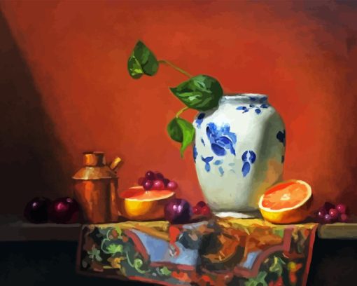 Blue and White Chinese Vase and Fruits Diamond Painting