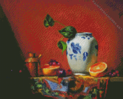 Blue and White Chinese Vase and Fruits Diamond Painting