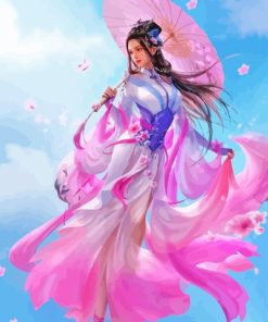 Chinese Woman Holding Umbrella Diamond Painting