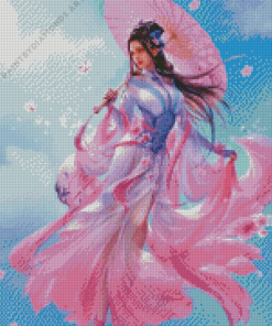 Chinese Woman Holding Umbrella Diamond Painting