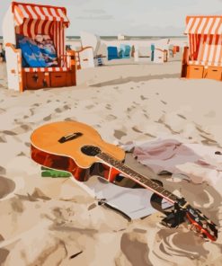 Guitar on Beach Diamond Painting