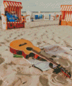 Guitar on Beach Diamond Painting