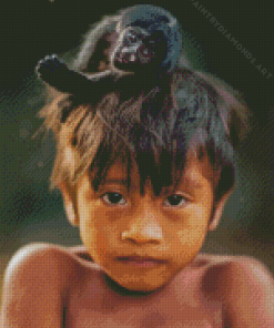 Kid And Little Monkey Diamond Painting