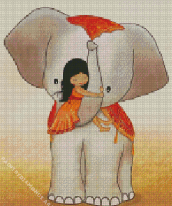 Little Indian Girl Hugging Elephant Diamond Painting