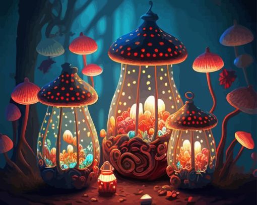 Magical Lantern Mushrooms Diamond Painting