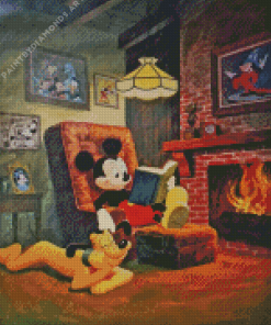 Mickey And Pluto Reading Diamond Painting