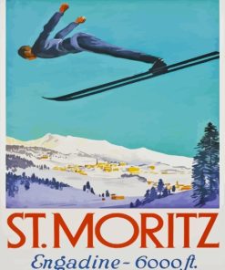 Saint Moritz Snow Skiing Poster Diamond Painting