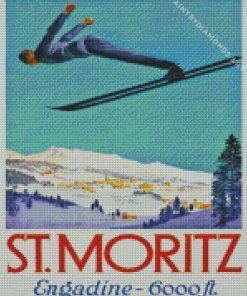 Saint Moritz Snow Skiing Poster Diamond Painting