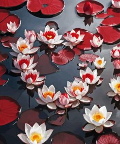 White And Red Water Lilies Diamond Painting