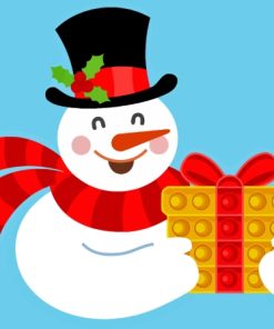 Cheerful Snowman With Gift Diamond Painting