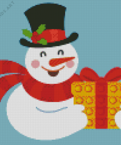 Cheerful Snowman With Gift Diamond Painting