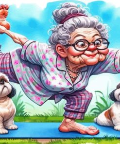 Cool Old Lady With Dogs Diamond Painting