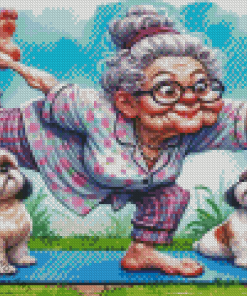 Cool Old Lady With Dogs Diamond Painting