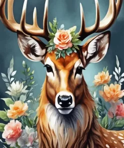 Floral Antlers Deer Diamond Painting