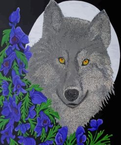 Grey Wolf And Wolfsbane Diamond Painting