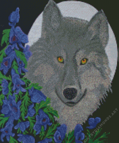 Grey Wolf And Wolfsbane Diamond Painting