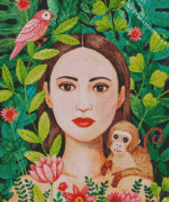 Jungle And Woman With Monkey Diamond Painting