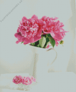 Pink Flower In White Vase Diamond Painting