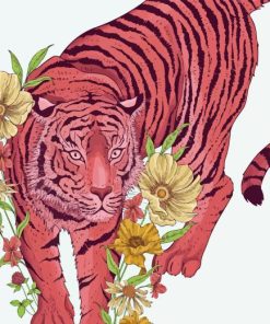 Pink Tiger Flowers Diamond Painting