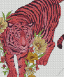 Pink Tiger Flowers Diamond Painting