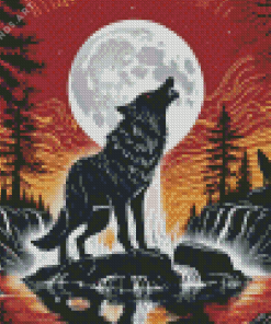 Wolf Waterfall Diamond Painting