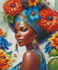 African Black Woman Flowers Diamond Painting