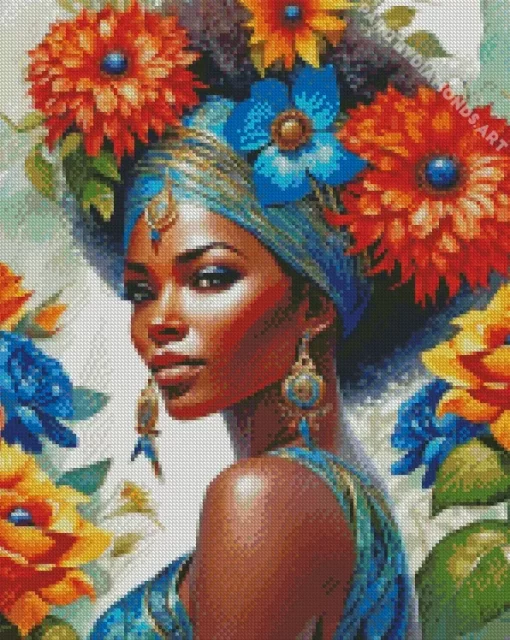 African Black Woman Flowers Diamond Painting