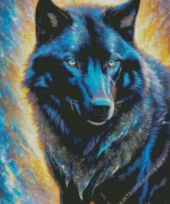 Blue Eyes Black Wolf Art Diamond Painting