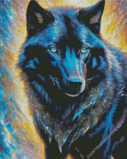 Blue Eyes Black Wolf Art Diamond Painting