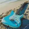 Blue Guitar On The Beach Diamond Painting