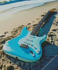 Blue Guitar On The Beach Diamond Painting