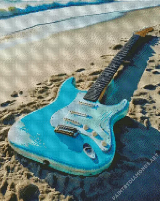 Blue Guitar On The Beach Diamond Painting