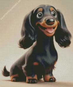 Cartoon Black Wiener Dog Diamond Painting