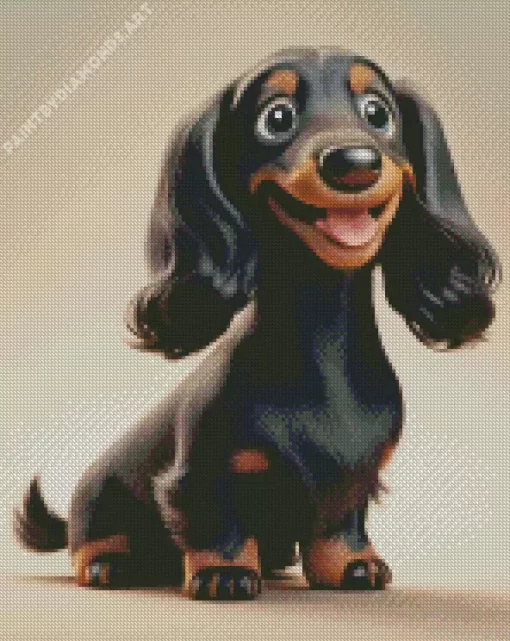 Cartoon Black Wiener Dog Diamond Painting