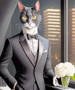 Classy Black Tie Cat Diamond Painting