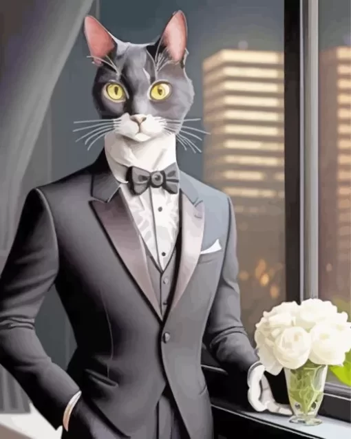 Classy Black Tie Cat Diamond Painting