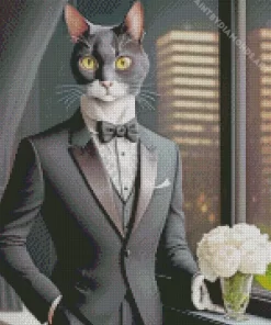 Classy Black Tie Cat Diamond Painting