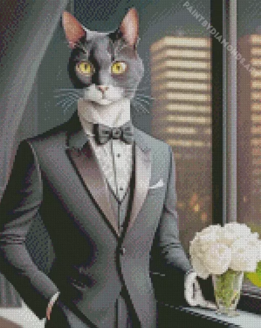 Classy Black Tie Cat Diamond Painting