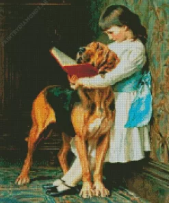 Little Girl And Bloodhound Diamond Painting