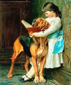 Little Girl And Bloodhound Diamond Painting